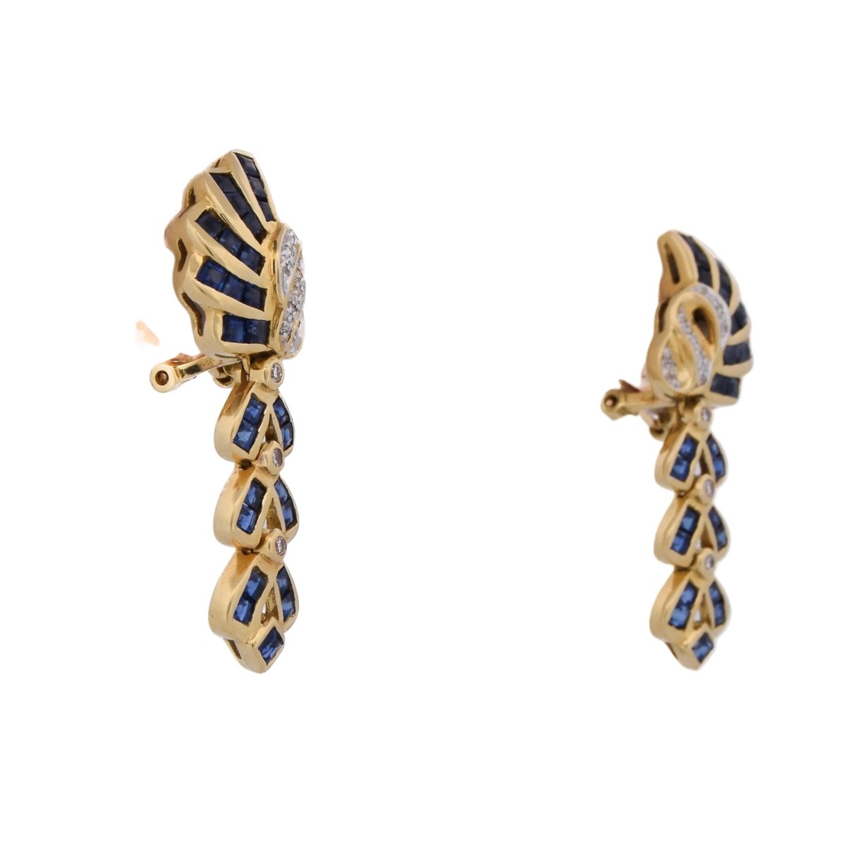 Boucles d'oreilles Pendantes en or jaune, saphirs et diamants - Castafiore
