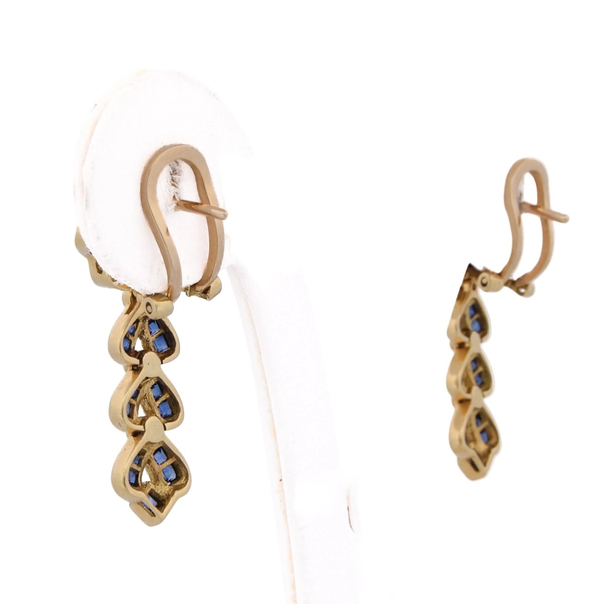 Boucles d'oreilles Pendantes en or jaune, saphirs et diamants - Castafiore