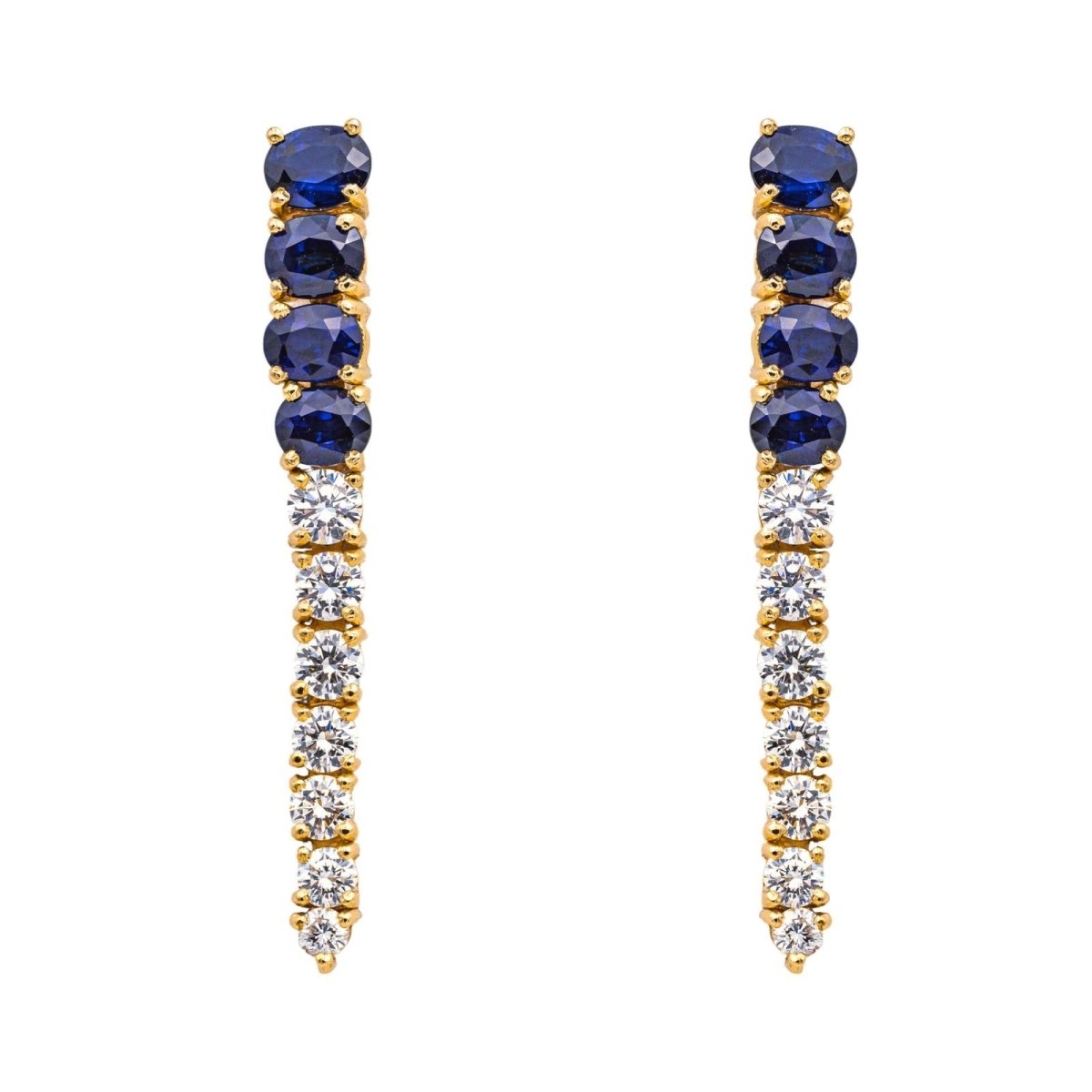 Boucles d'oreilles Pendantes en or jaune, saphirs et diamants - Castafiore