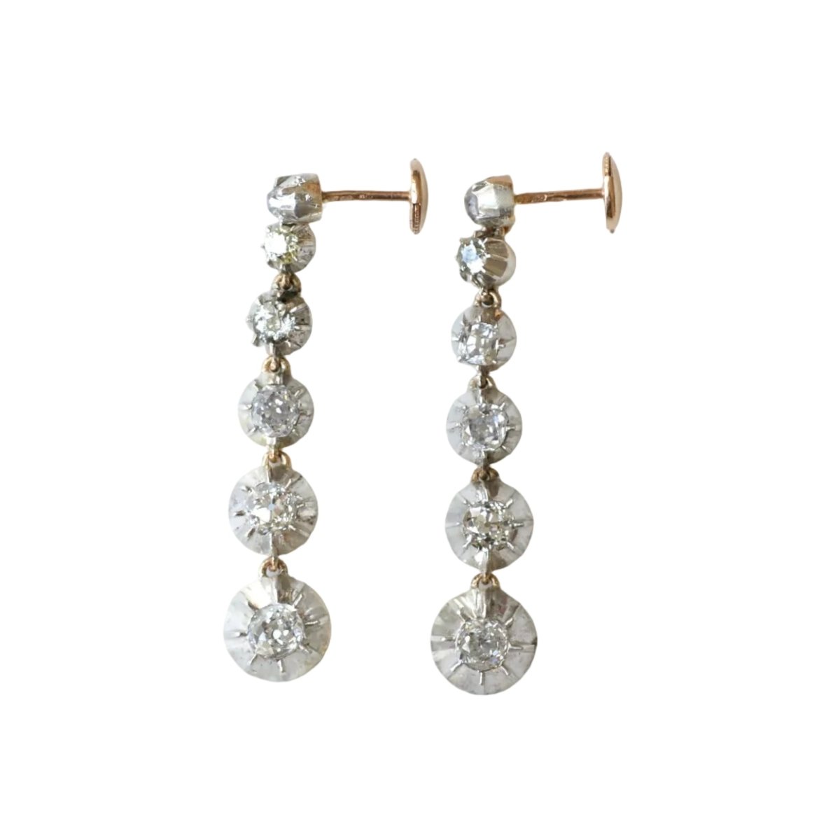 Boucles d'oreilles Pendantes en or rose, argent et diamants - Castafiore