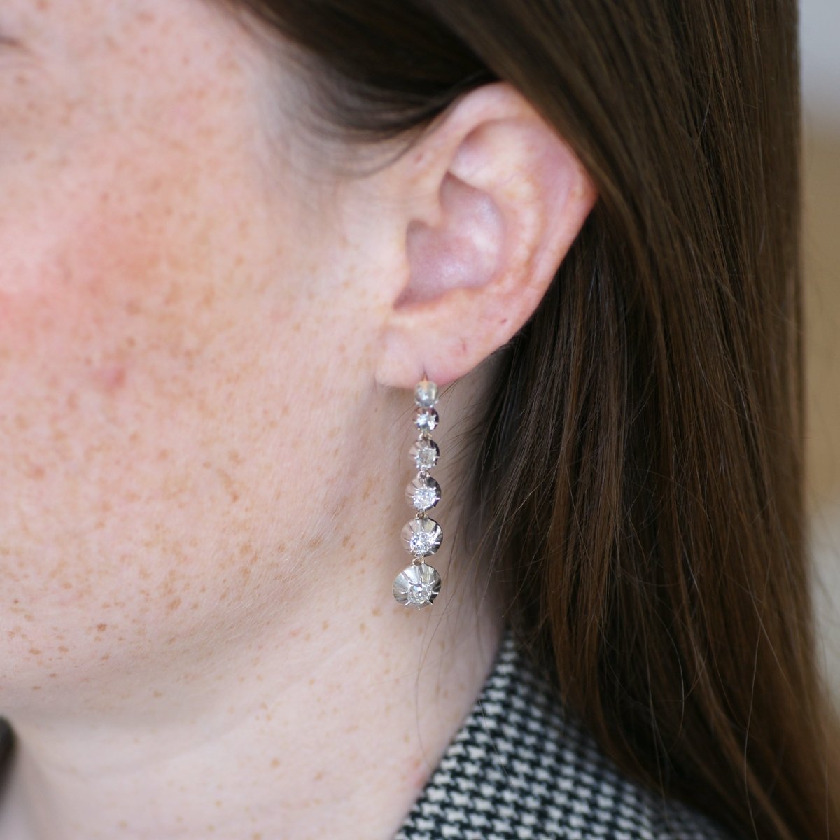 Boucles d'oreilles Pendantes en or rose, argent et diamants - Castafiore