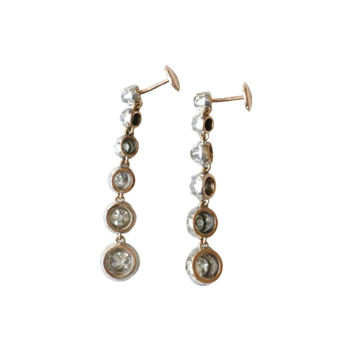 Boucles d'oreilles Pendantes en or rose, argent et diamants - Castafiore