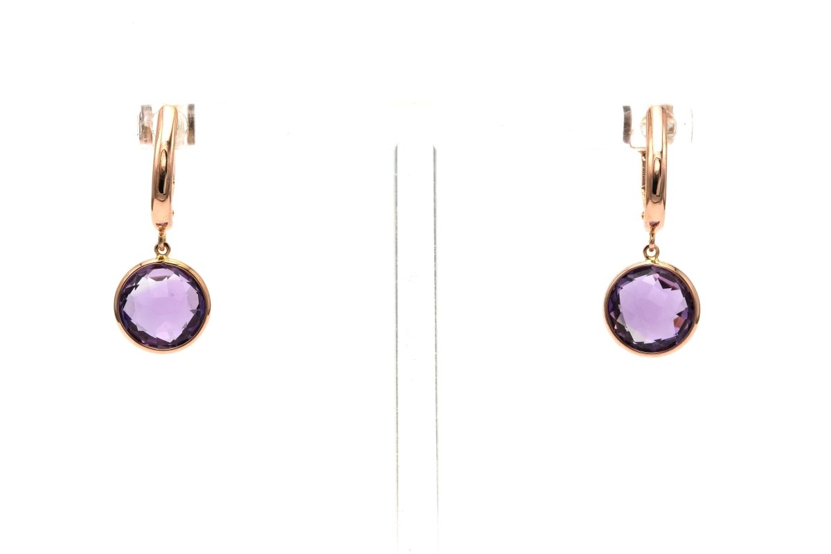 Boucles d'oreilles Pendantes en or rose et améthystes - Castafiore
