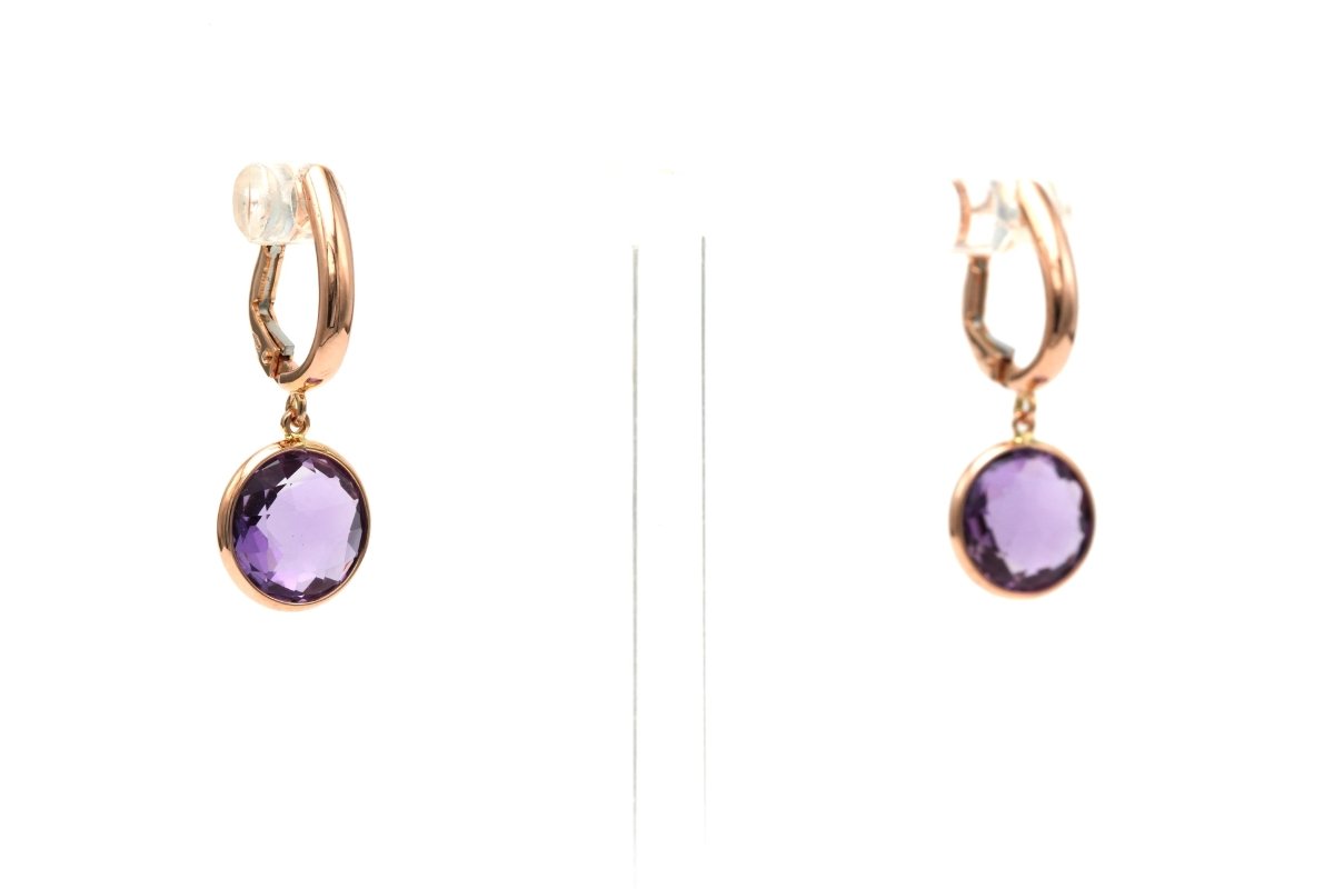 Boucles d'oreilles Pendantes en or rose et améthystes - Castafiore