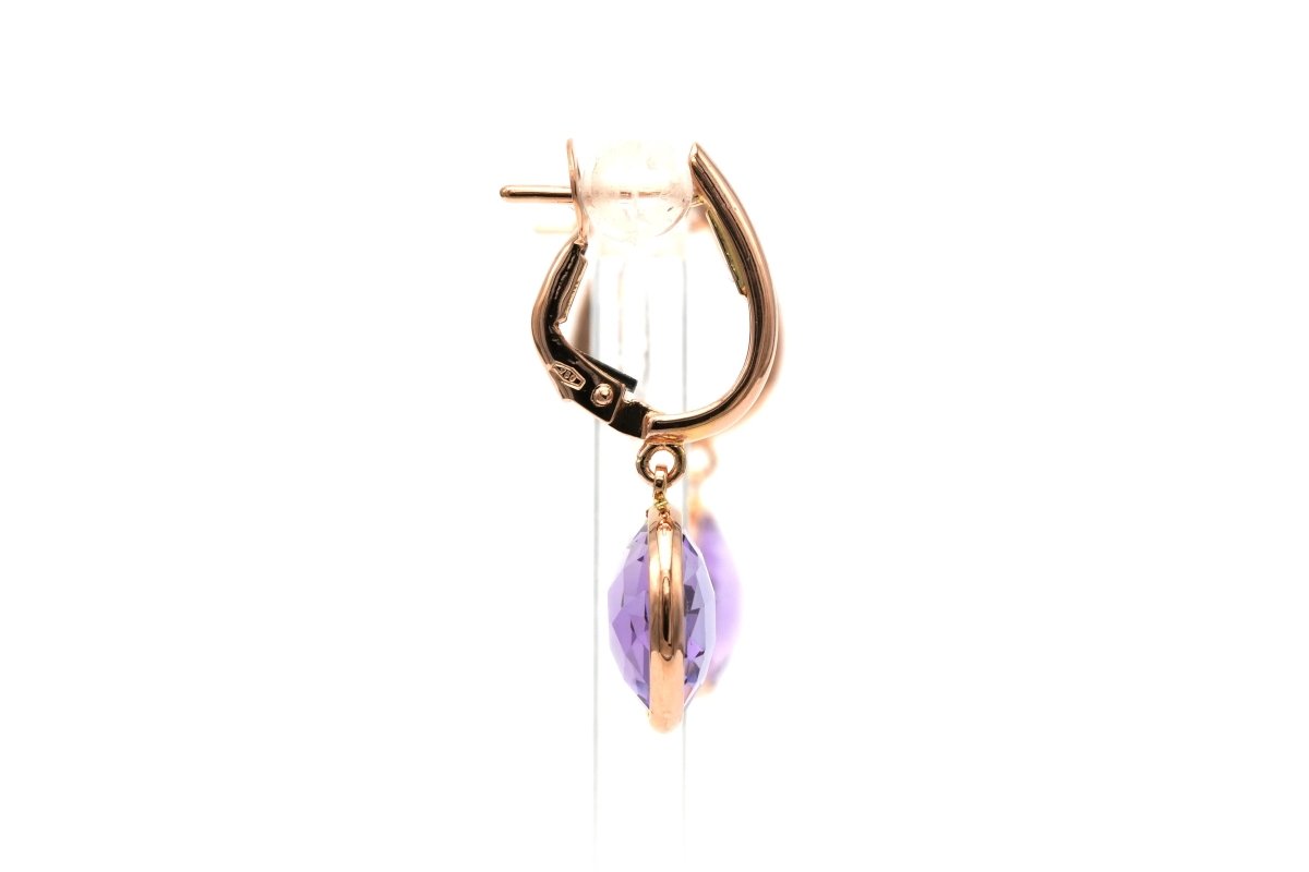 Boucles d'oreilles Pendantes en or rose et améthystes - Castafiore