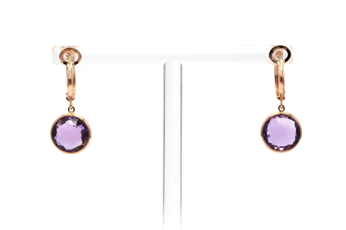 Boucles d'oreilles Pendantes en or rose et améthystes - Castafiore