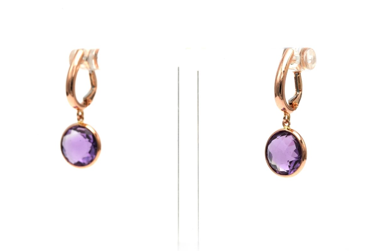Boucles d'oreilles Pendantes en or rose et améthystes - Castafiore