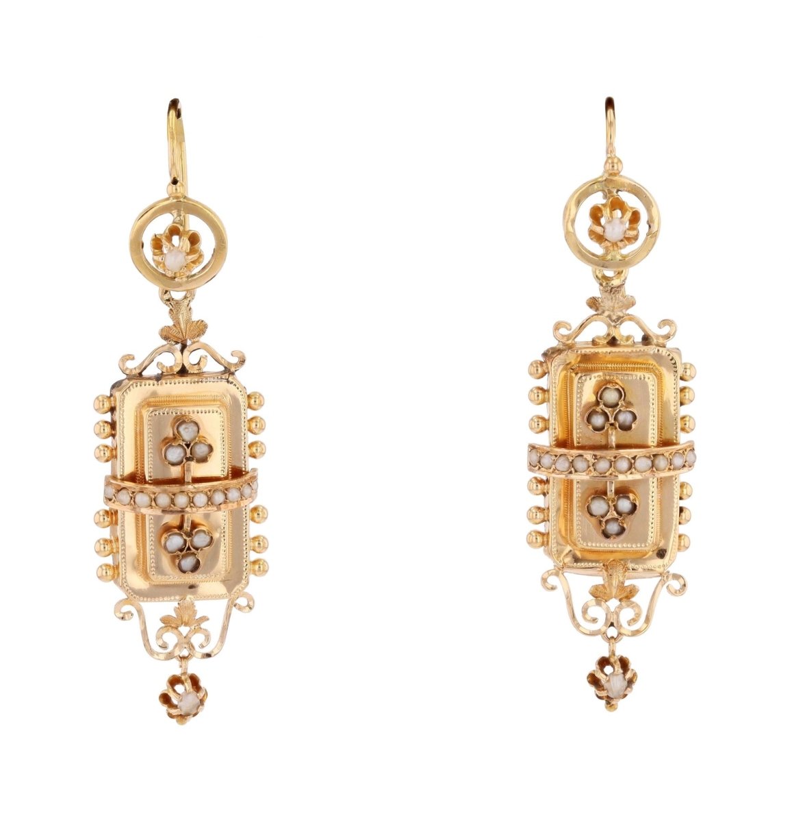 Boucles d'oreilles pendantes en or rose et perles fines - Castafiore