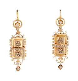 Boucles d'oreilles pendantes en or rose et perles fines - Castafiore