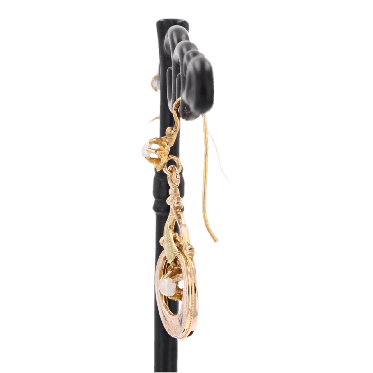 Boucles d'oreilles Pendantes en or rose, or vert et perle - Castafiore