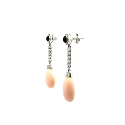 Boucles d'oreilles Pendantes en platine, agate, corail et diamants - Castafiore