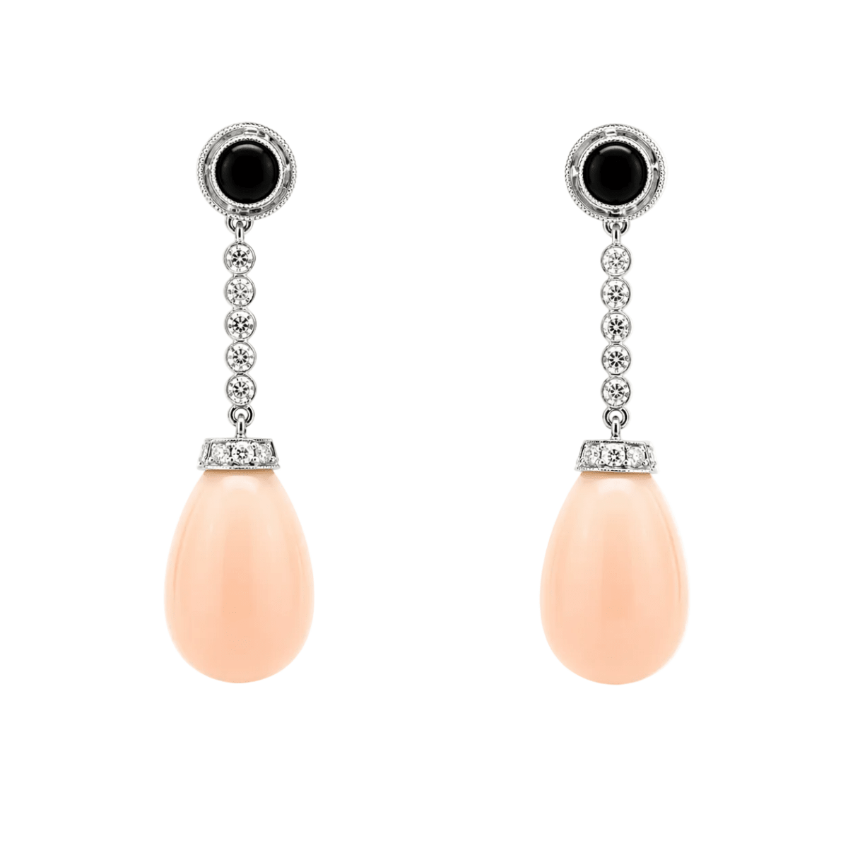 Boucles d'oreilles Pendantes en platine, agate, corail et diamants - Castafiore