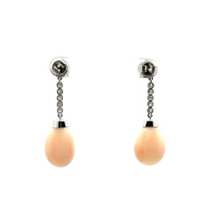 Boucles d'oreilles Pendantes en platine, agate, corail et diamants - Castafiore