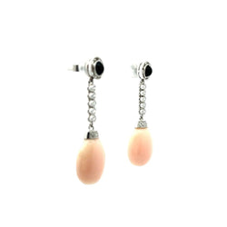 Boucles d'oreilles Pendantes en platine, agate, corail et diamants - Castafiore