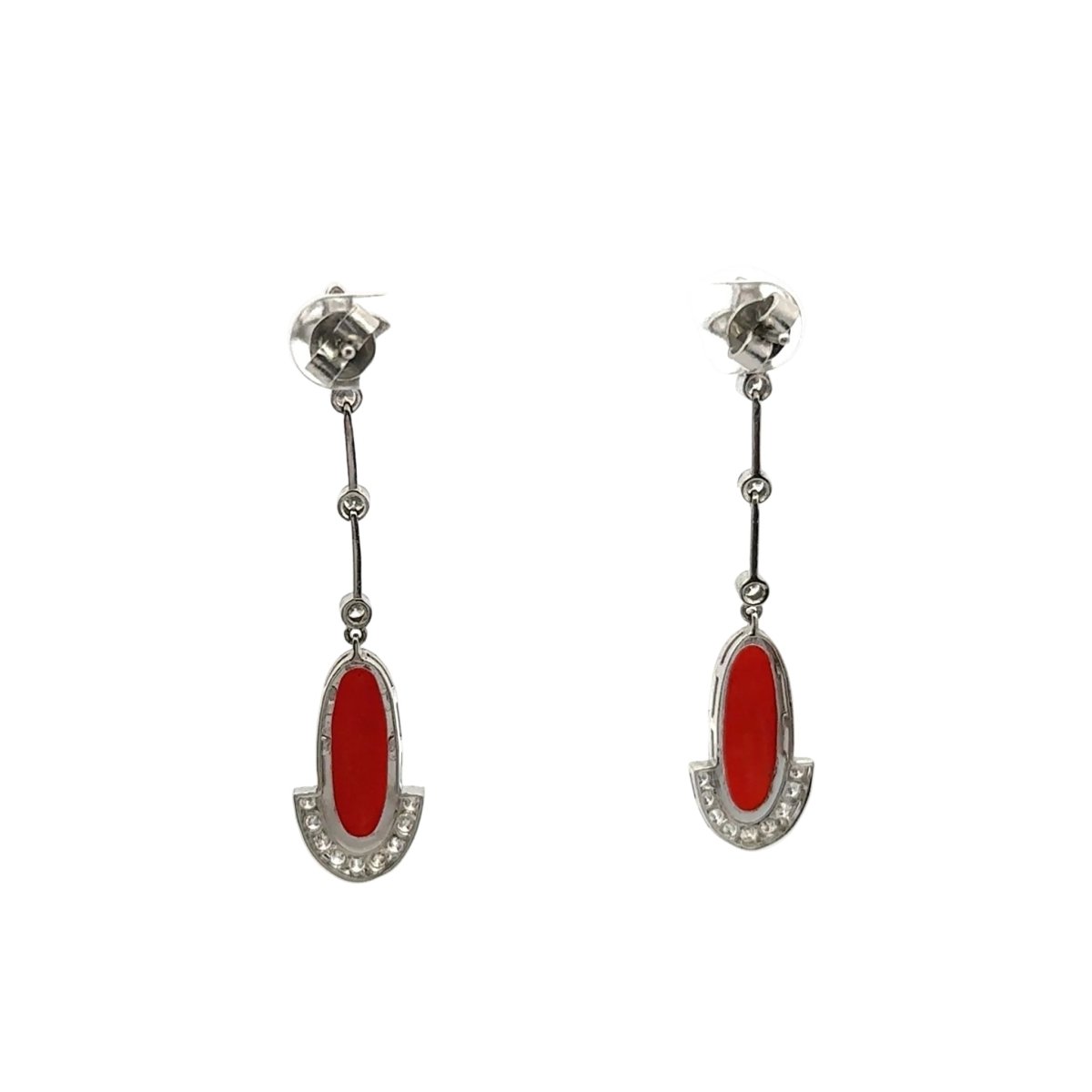 Boucles d'oreilles Pendantes en platine, corail et diamants - Castafiore