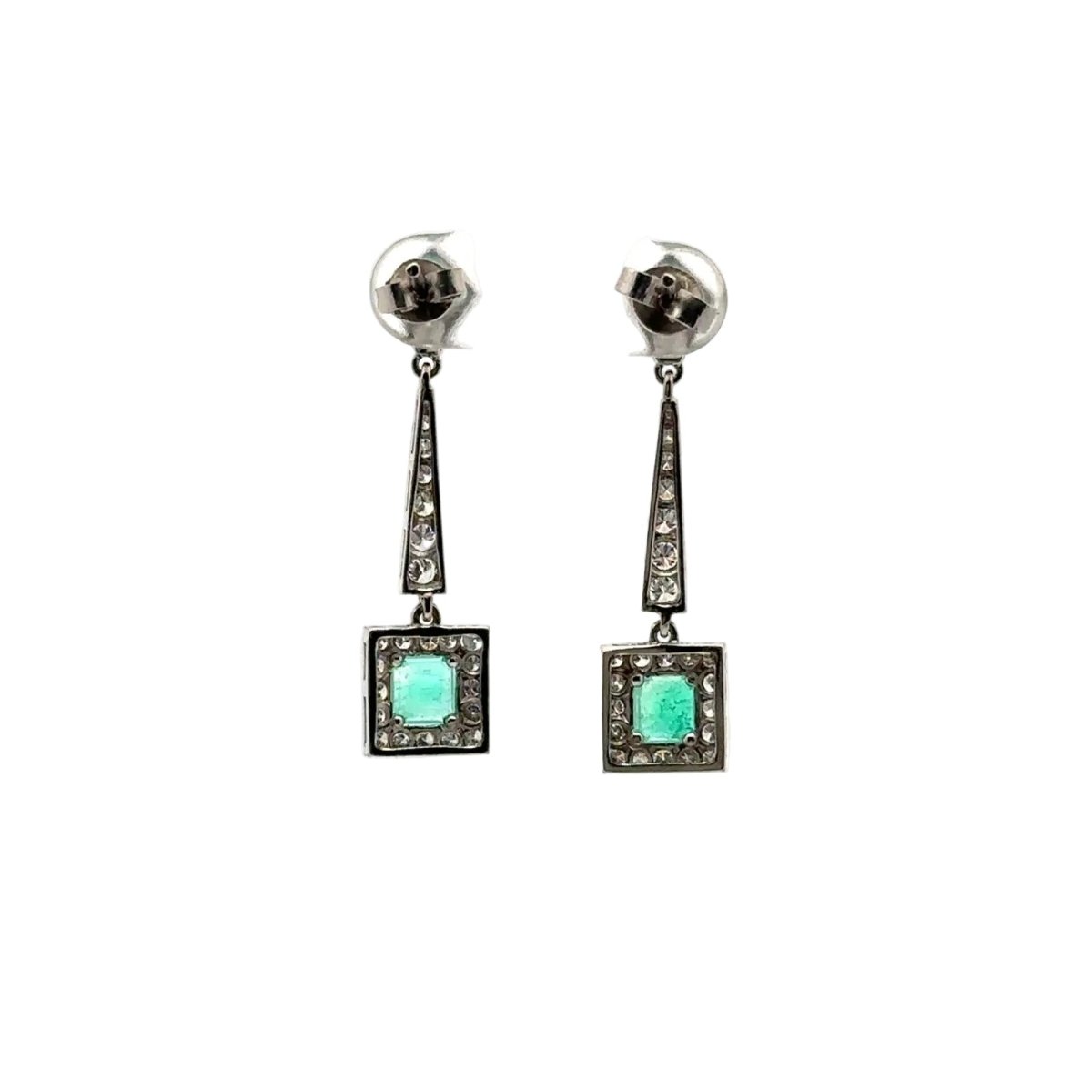 Boucles d'oreilles Pendantes en platine, émeraudes et diamants - Castafiore