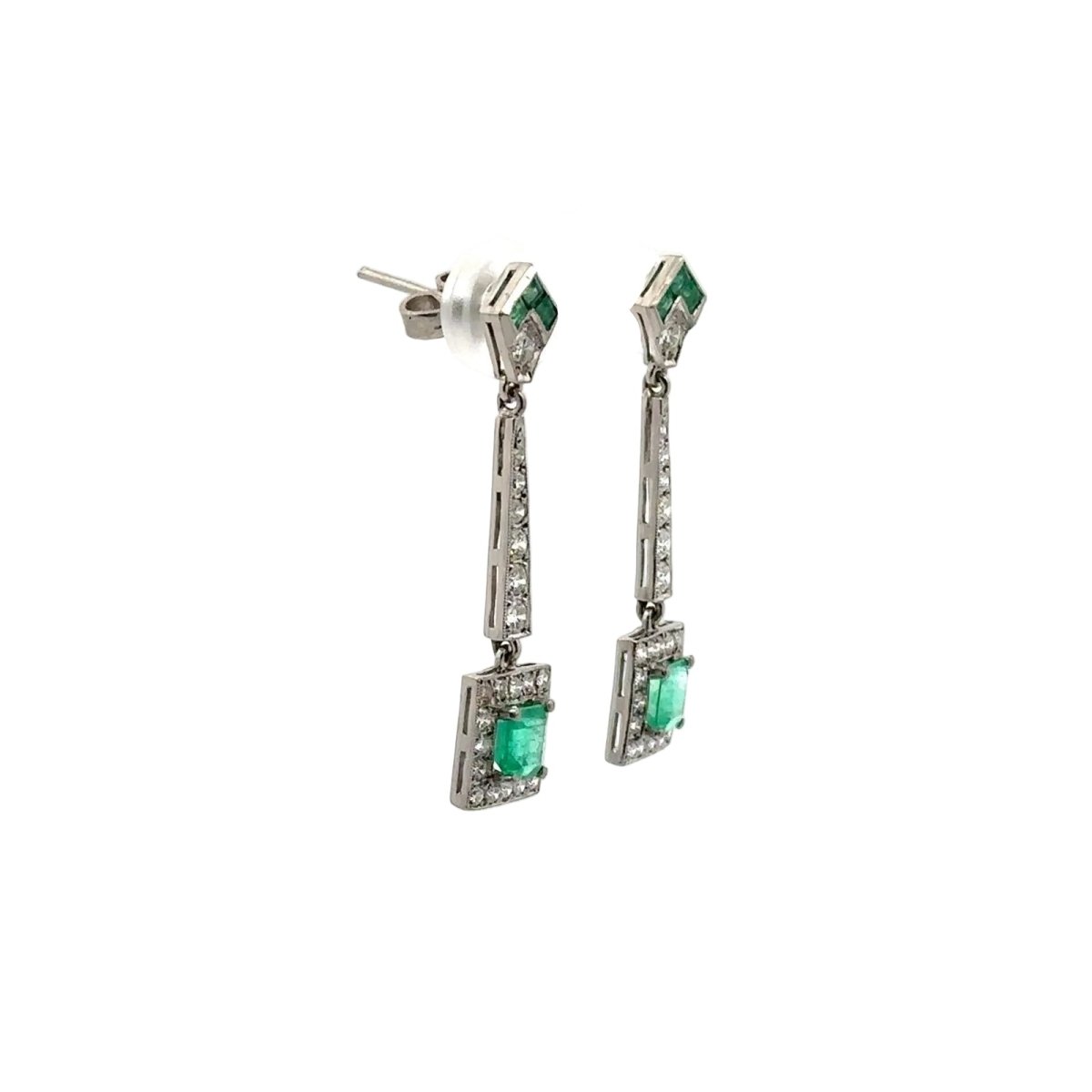 Boucles d'oreilles Pendantes en platine, émeraudes et diamants - Castafiore