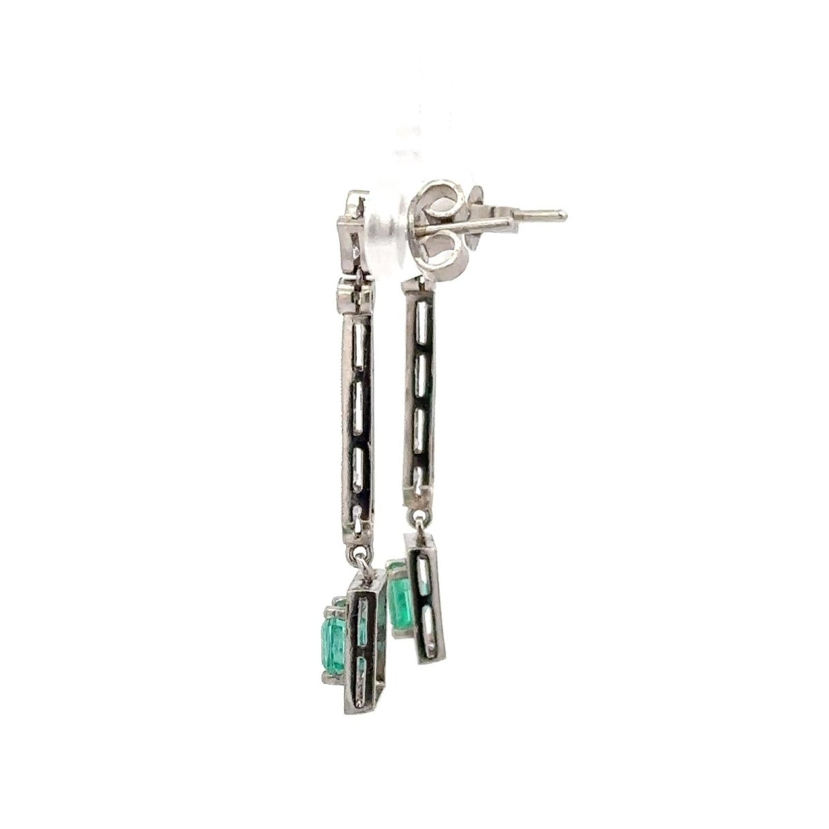 Boucles d'oreilles Pendantes en platine, émeraudes et diamants - Castafiore