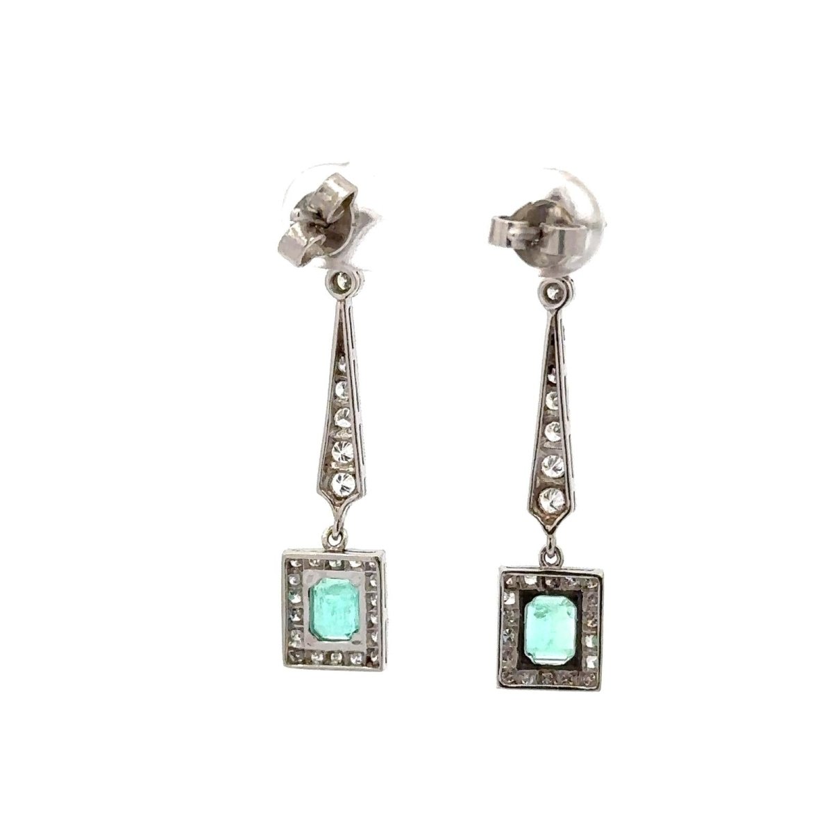 Boucles d'oreilles Pendantes en platine, émeraudes et diamants - Castafiore