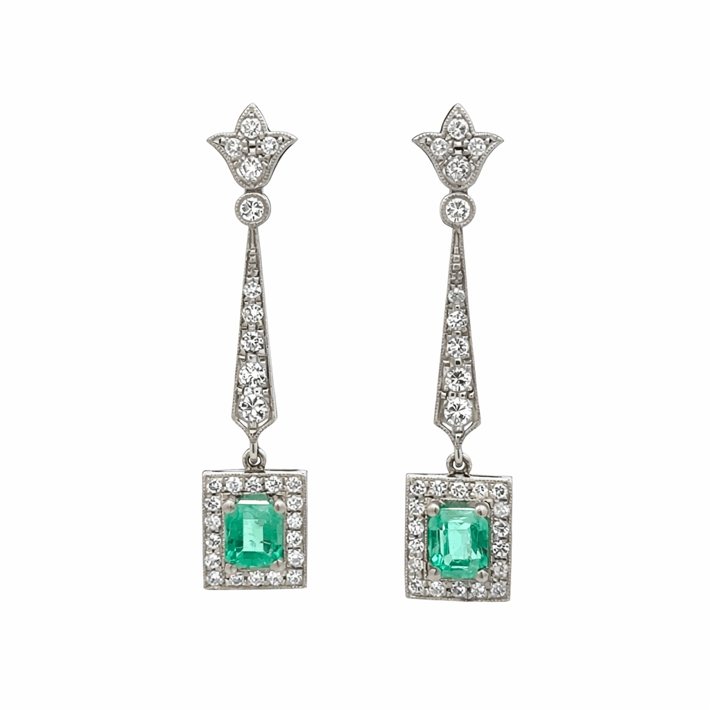 Boucles d'oreilles Pendantes en platine, émeraudes et diamants - Castafiore