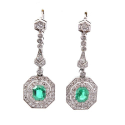 Boucles d'oreilles Pendantes en platine, émeraudes et diamants - Castafiore