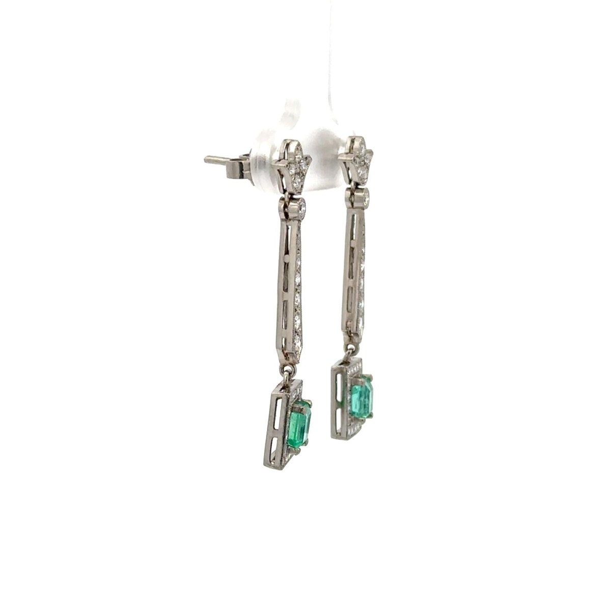 Boucles d'oreilles Pendantes en platine, émeraudes et diamants - Castafiore