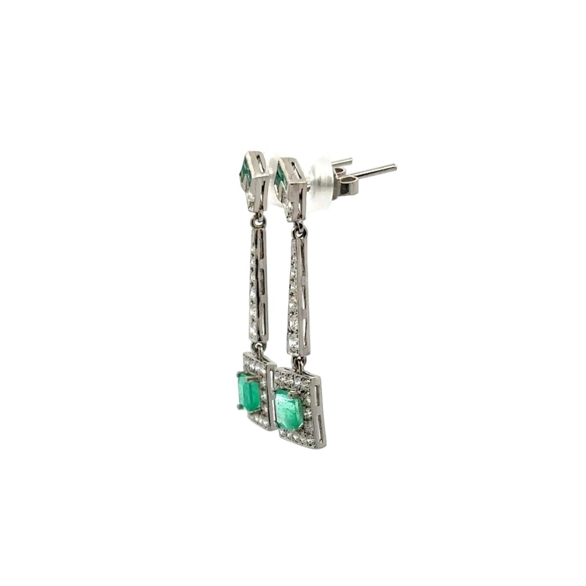 Boucles d'oreilles Pendantes en platine, émeraudes et diamants - Castafiore