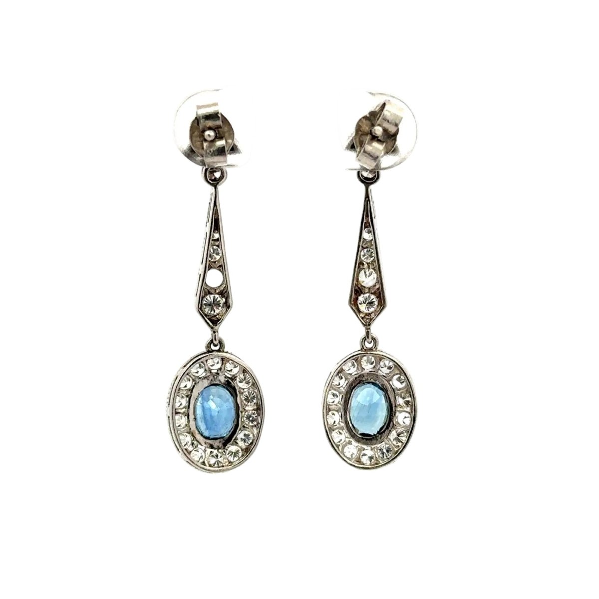 Boucles d'oreilles Pendantes en platine, onyx, saphirs et diamants - Castafiore