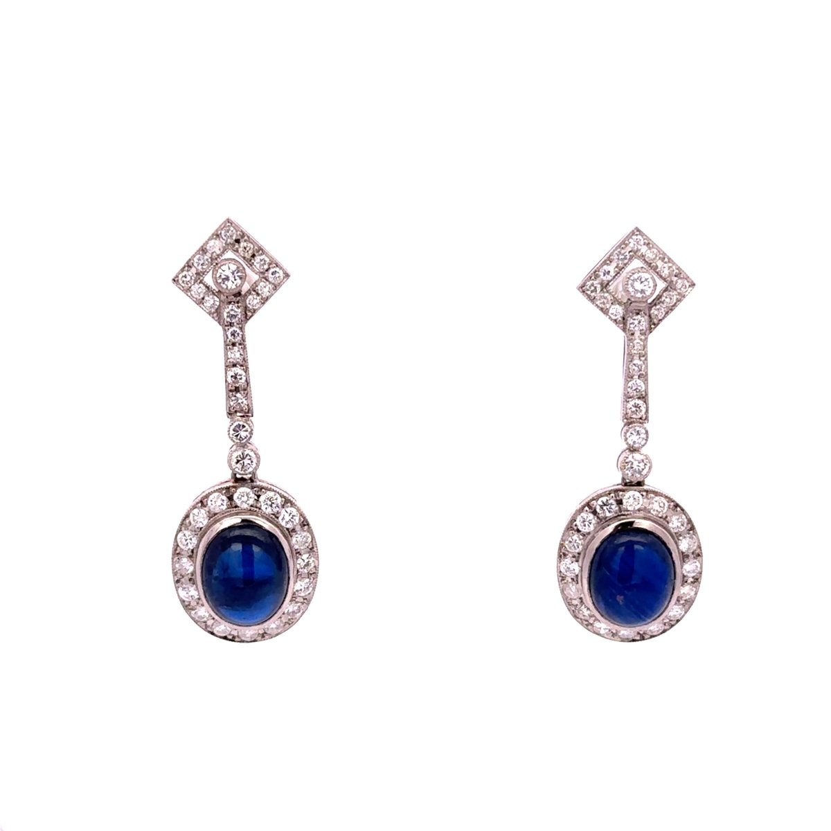 Boucles d'oreilles Pendantes en platine, saphirs et diamants - Castafiore