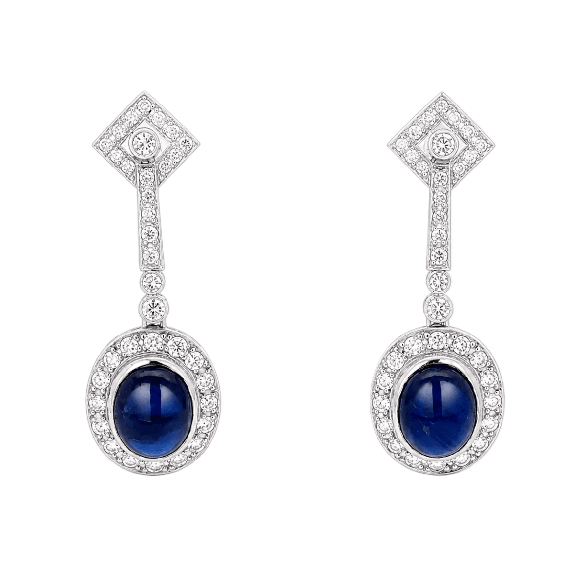 Boucles d'oreilles Pendantes en platine, saphirs et diamants - Castafiore