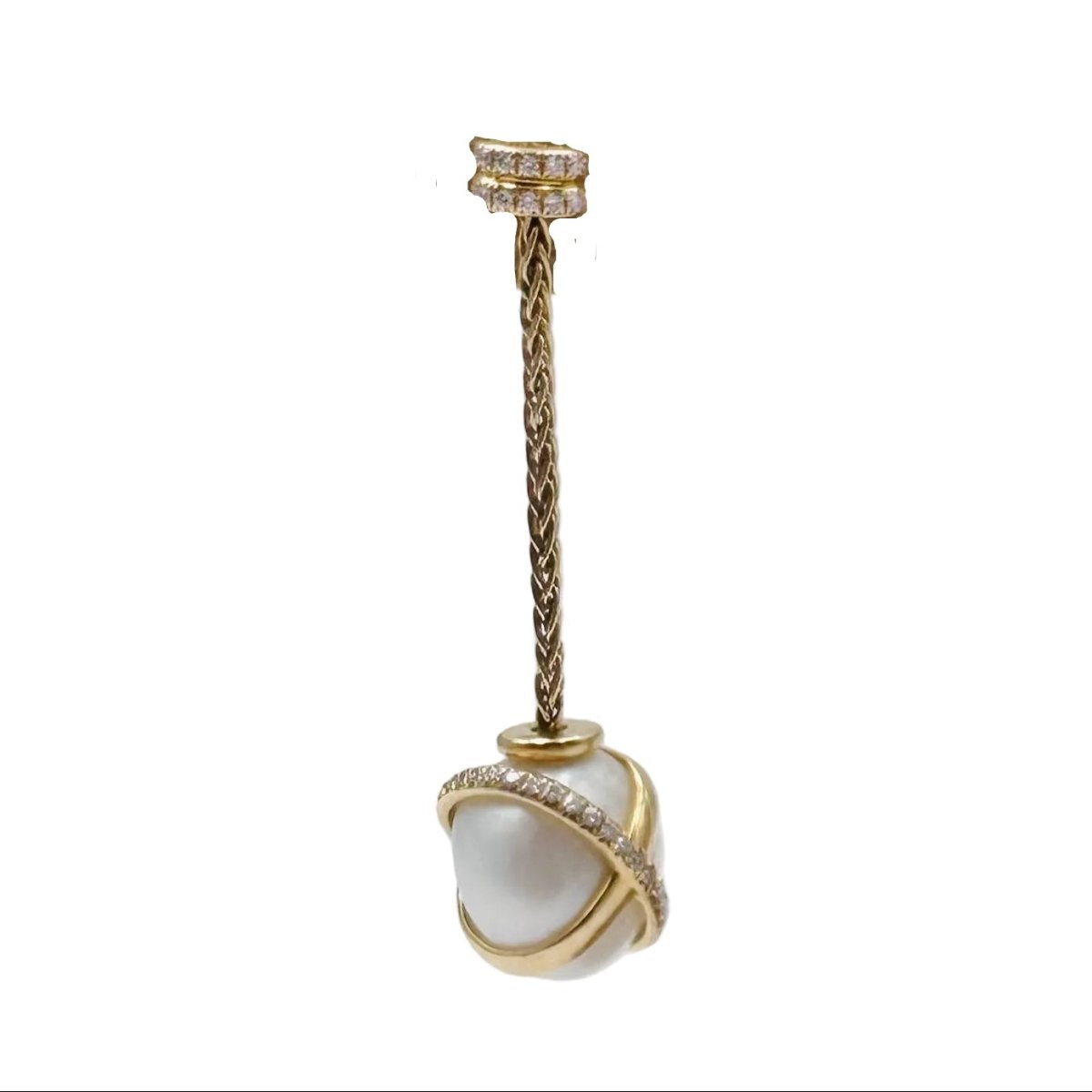 Boucles d'oreilles Pendantes FRED "Baie des Anges" en or jaune, perles et diamants - Castafiore