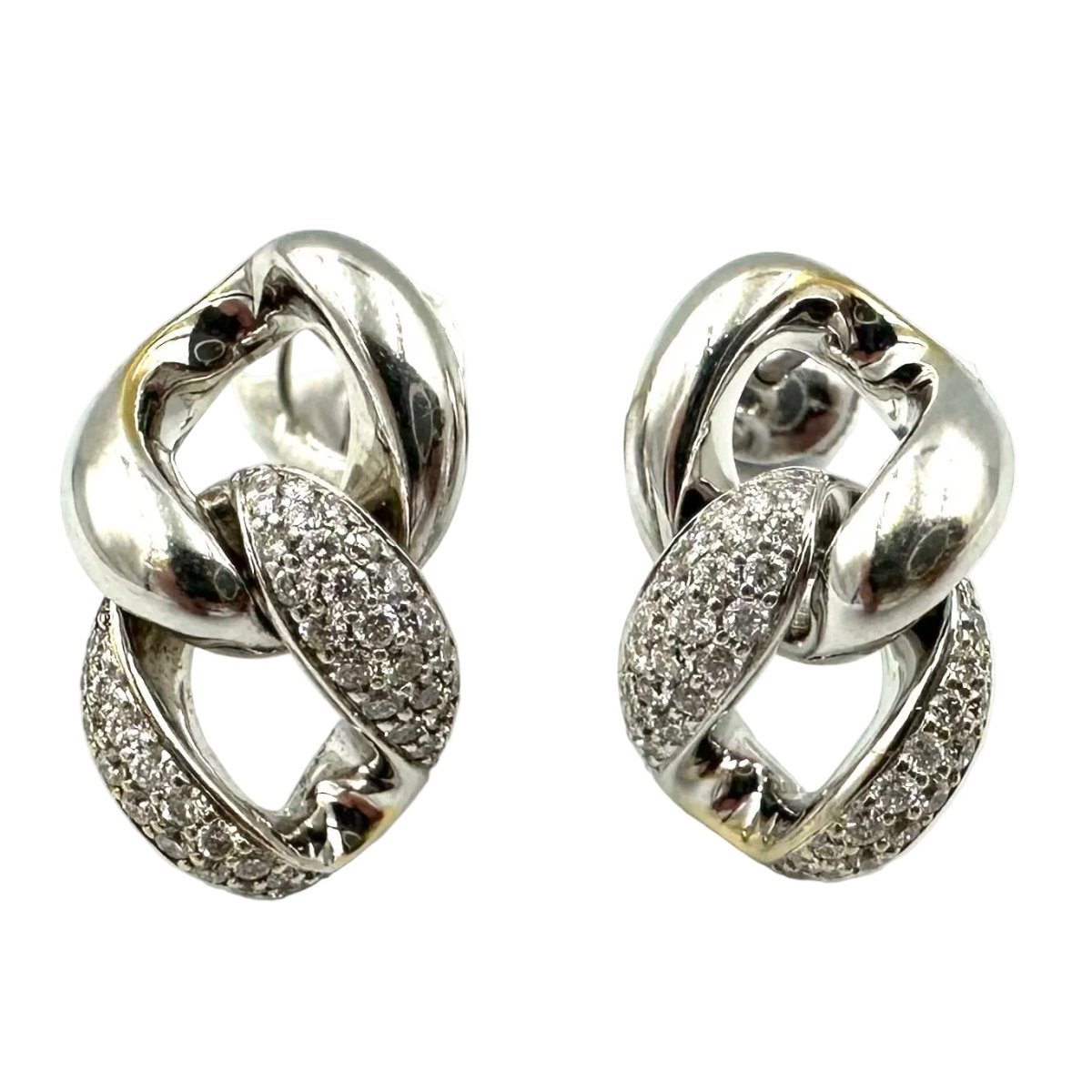 Boucles d'oreilles Pendantes MESSIKA "Link" en or blanc et diamants - Castafiore