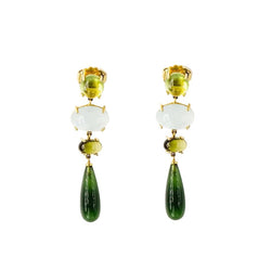 Boucles d'oreilles Pendantes OLE LYNGGAARD "Aqua Lotus" en or jaune aigue-marine, péridots, tourmalines et serpentines - Castafiore