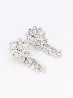 Boucles d'oreilles pendantes or blanc diamants 8,5 carats - Castafiore