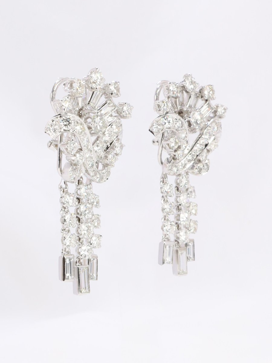 Boucles d'oreilles pendantes or blanc diamants 8,5 carats - Castafiore