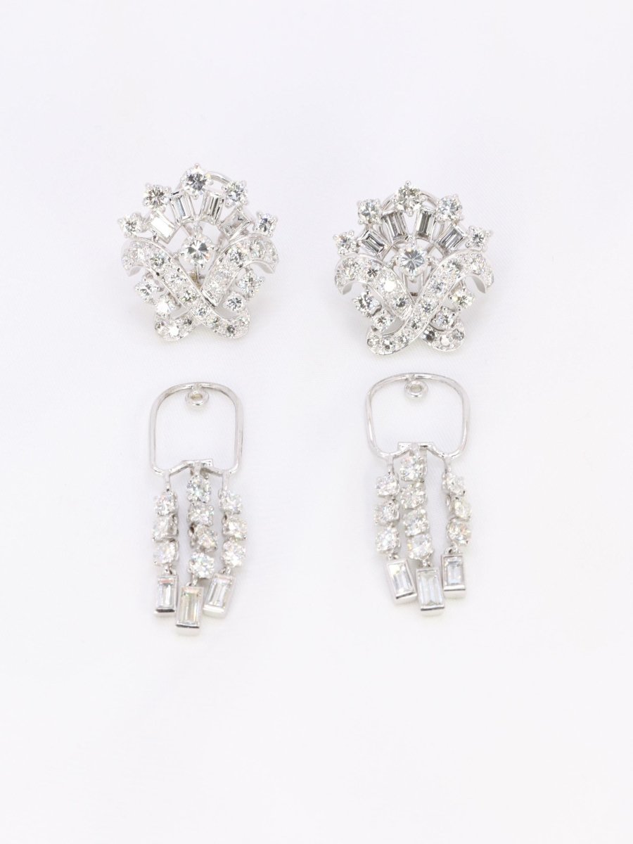 Boucles d'oreilles pendantes or blanc diamants 8,5 carats - Castafiore