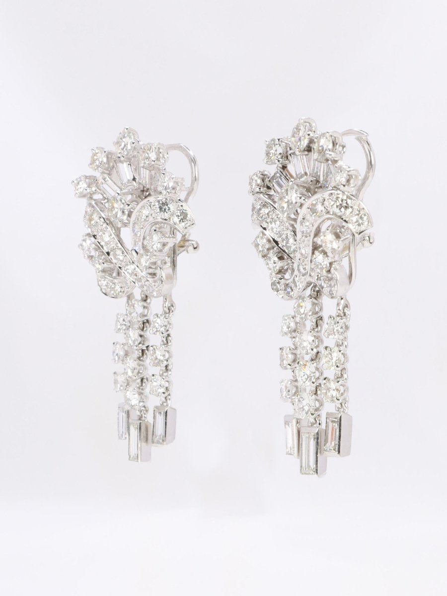 Boucles d'oreilles pendantes or blanc diamants 8,5 carats - Castafiore