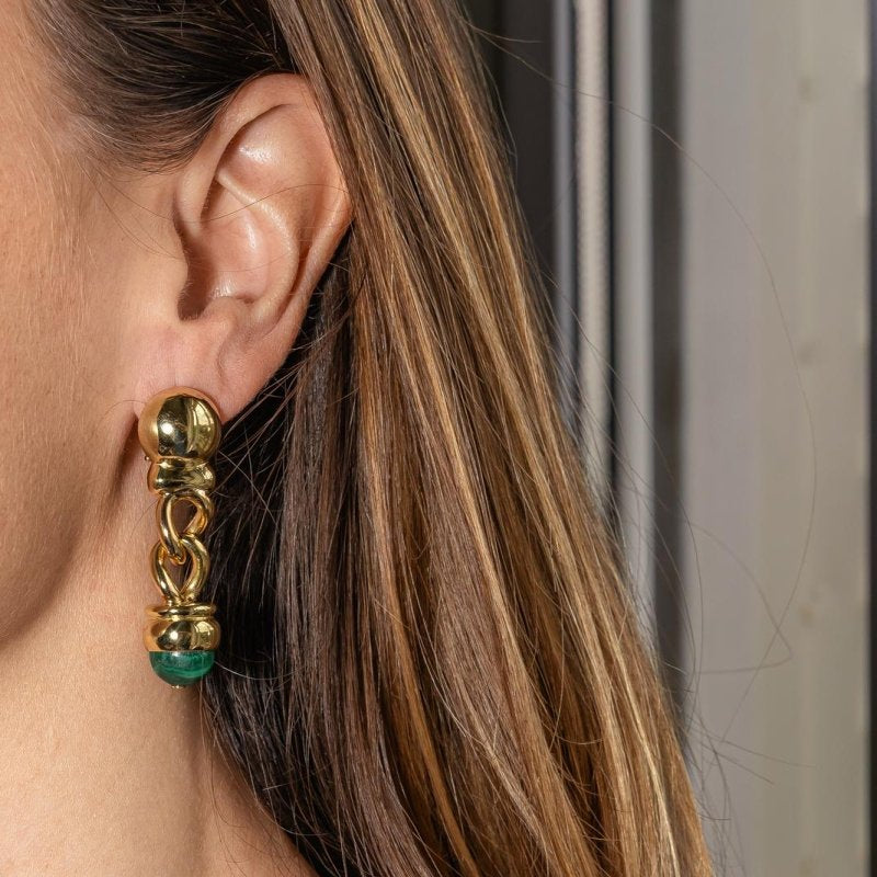 Boucles d'oreilles Pendantes Or jaune Malachite - Castafiore