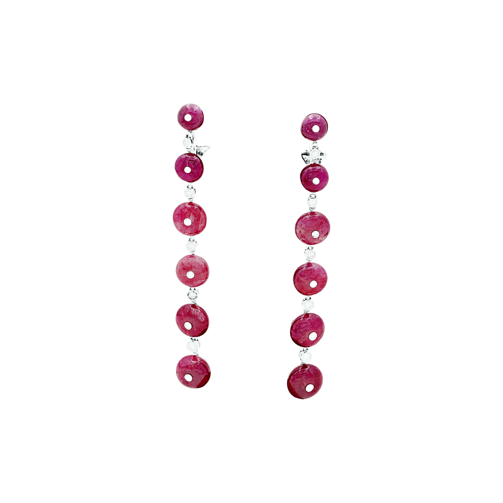 Boucles d'oreilles Pendantes REPOSSI en or blanc, rubis et diamants - Castafiore