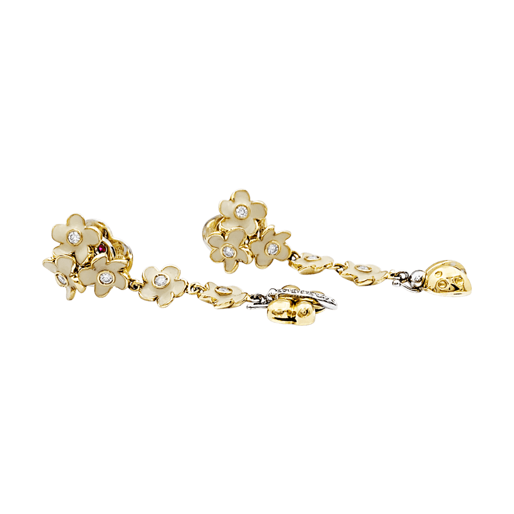 Boucles d'oreilles Pendantes ROBERTO COIN en or rose, émail et diamants - Castafiore