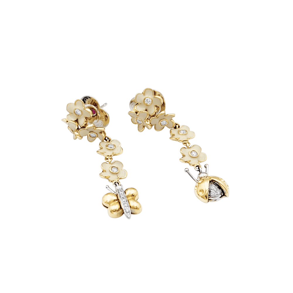 Boucles d'oreilles Pendantes ROBERTO COIN en or rose, émail et diamants - Castafiore
