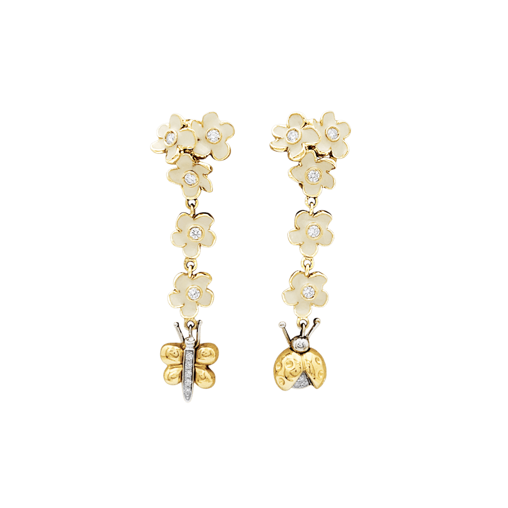Boucles d'oreilles Pendantes ROBERTO COIN en or rose, émail et diamants - Castafiore