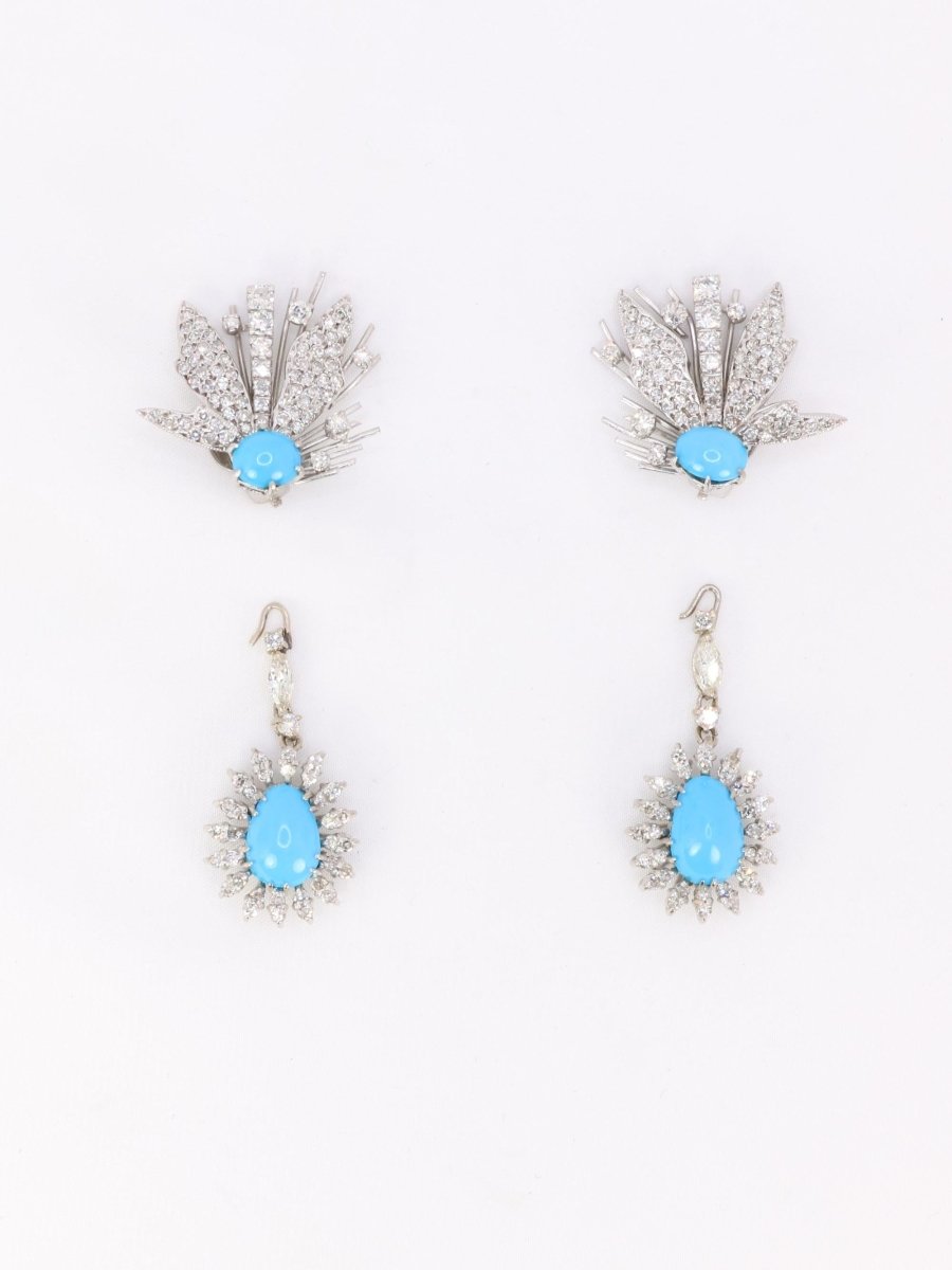 Boucles d'oreilles pendantes turquoises diamants - Castafiore
