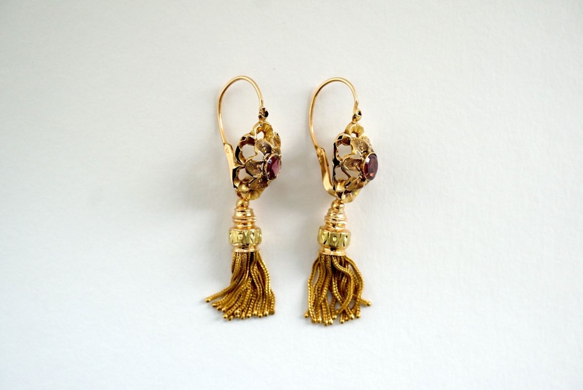 Boucles d'oreilles Pendants or jaune et rose améthyste - Castafiore