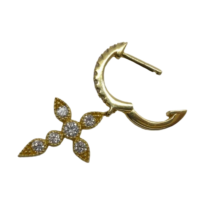 Boucles d'oreilles pendentif croix en or jaune et diamants - Castafiore