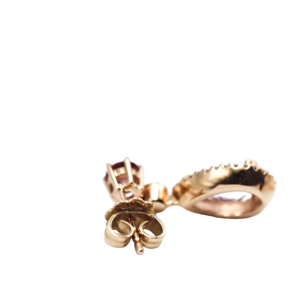 Boucles d'oreilles Pendentifs en or rose, améthystes, rhodolites et diamants - Castafiore