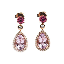 Boucles d'oreilles Pendentifs en or rose, améthystes, rhodolites et diamants - Castafiore