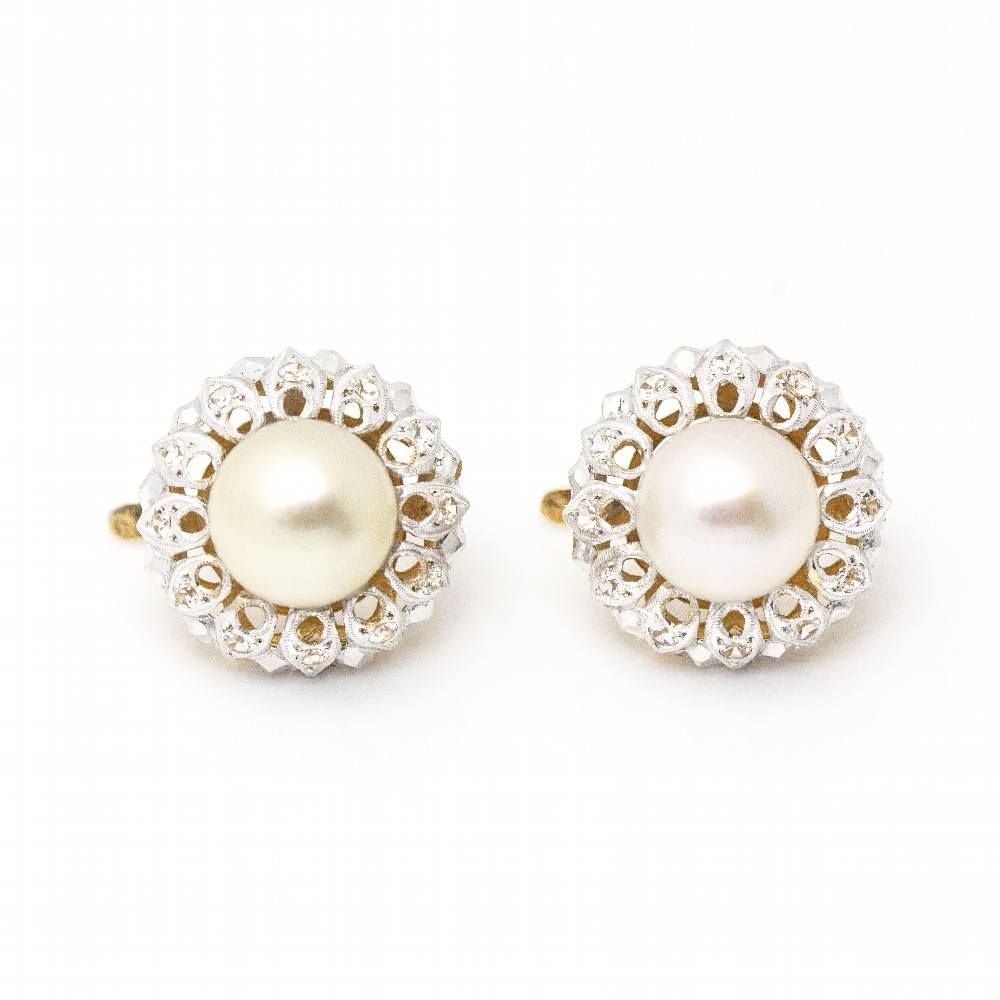 Boucles d'oreilles PLATIN avec perles et diamants - Castafiore