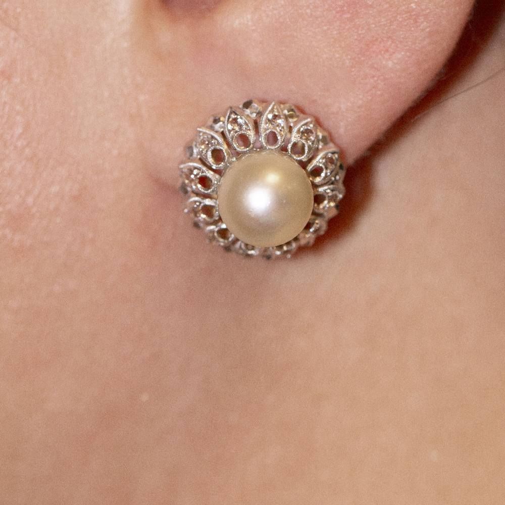Boucles d'oreilles PLATIN avec perles et diamants - Castafiore