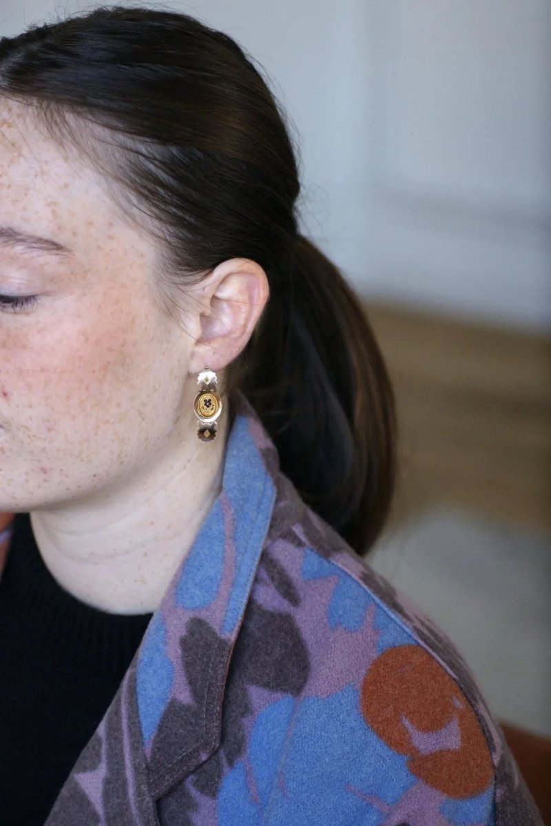 Boucles d'Oreilles Poissardes Anciennes Or et Email - Castafiore